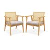 Mid Century Modern Accent Chairs Set of 2 with Breathable Rattan Back