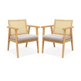 Mid Century Modern Accent Chairs Set of 2 with Breathable Rattan Back