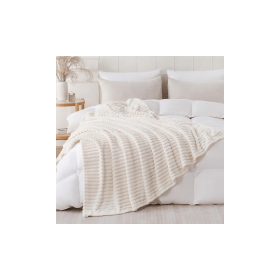 Cream White Throw Blanket for Couch Sofa 50x60 inches Striped Fleece Blankets Room Home Decor Lightweight Plush Soft Cozy Gifts for Women Mom Girls
