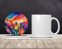 Colorful Tulips Large Sandstone Coasters Pack of 4 Absorbent Round Coasters Decor Gifts for Men or Women, 4 in, Multicolor
