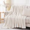 Cream White Throw Blanket for Couch Sofa 50x60 inches Striped Fleece Blankets Room Home Decor Lightweight Plush Soft Cozy Gifts for Women Mom Girls