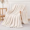 Cream White Throw Blanket for Couch Sofa 50x60 inches Striped Fleece Blankets Room Home Decor Lightweight Plush Soft Cozy Gifts for Women Mom Girls