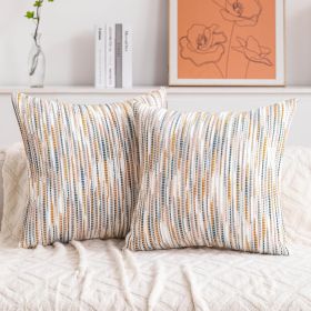 Boho Couch Throw Pillow Covers 18x18 Inch Set of 2 Yellow Brown Striped Decorative Pillow Covers Chenille Accent Pillowcase Farmhouse Cushion Covers f