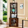 Corner Shelf with Doors, 65" Corner Cabinet & Wine Glass Rack, 6 Tier Bookshelf Display, Freestanding Corner Storage Stand[Unable ship weekends