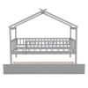 Twin Size Wooden House Bed with Twin Size Trundle, Gray