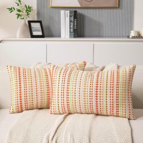 Fall Boho Lumbar Couch Throw Pillow Covers 12x20 Inch Set of 2 Orange Woven Striped Decorative Pillow Covers Cotton Accent Pillowcase Farmhouse Cushio