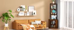 Corner Shelf with Doors, 65" Corner Cabinet & Wine Glass Rack, 6 Tier Bookshelf Display, Freestanding Corner Storage Stand[Unable ship weekends