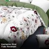 9-Piece Sage Green Watercolor Floral Bedding & Curtain Set (Queen/King/Cal King) - Quilted Microfiber Bedspread + Sheer Curtains