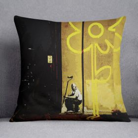 Banksy Yellow Lines Cushion (Insert: With Insert, size: 20" X 20")