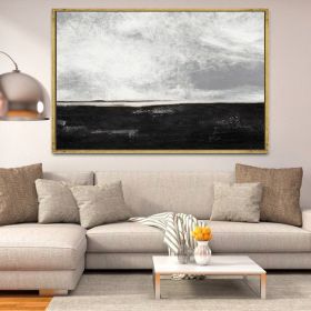 Hand Painted Abstract Oil Painting Black White Textured Abstract Wall Art Picture Living Room Bedroom Wall Decor Frameless (size: 75x150cm)