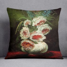 Vase with Peonies by Van Gogh Cushion (Insert: With Insert, size: 14" X 14")