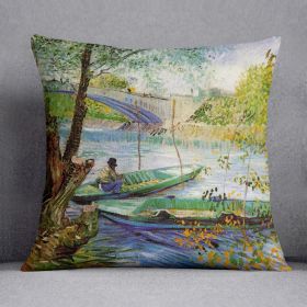 Fishing in Spring by Van Gogh Cushion (Insert: Without Insert, size: 14" X 14")