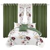 9-Piece Sage Green Watercolor Floral Bedding & Curtain Set (Queen/King/Cal King) - Quilted Microfiber Bedspread + Sheer Curtains