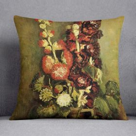 Vase with Hollyhocks by Van Gogh Cushion (Insert: With Insert, size: 14" X 14")