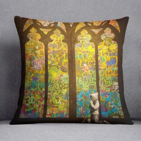 Banksy Stained Glass Window Cushion (Insert: With Insert, size: 20" X 20")