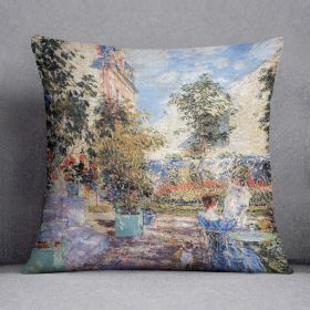 In a French garden by Hassam Cushion (Insert: Without Insert, size: 16" X 16")